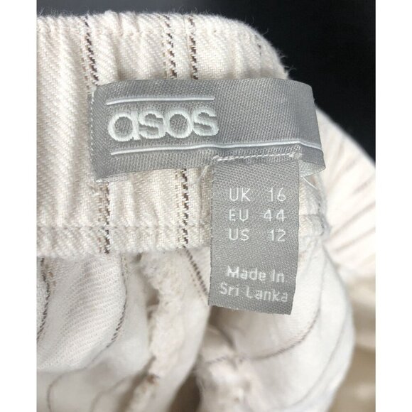Asos Striped Linen Blend Trousers Womens 12 Beach Boho Vacation Resort Summer - Picture 3 of 10